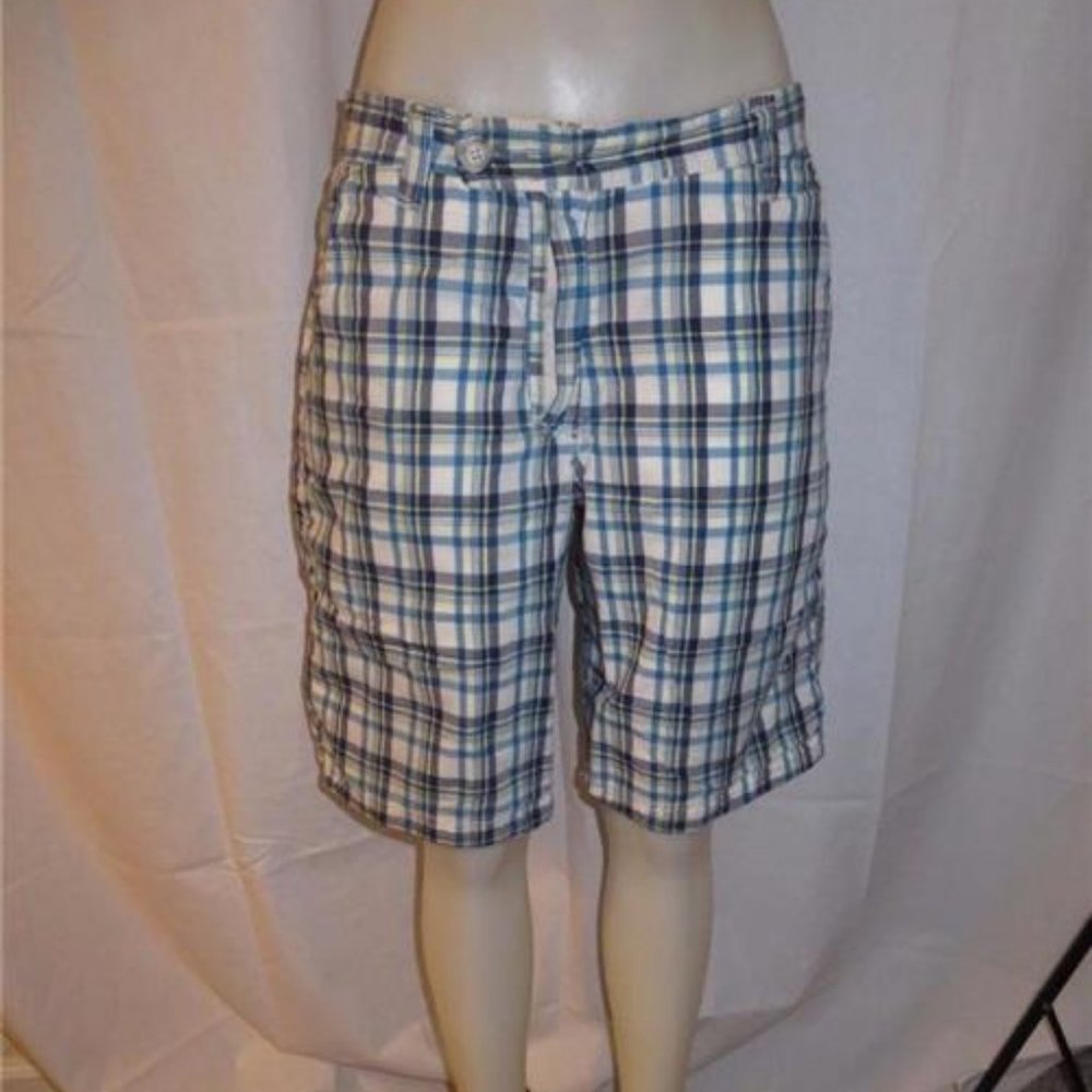 HOWE BLUE,WHITE,YELLOW,BLACK PLAID SHORTS 31